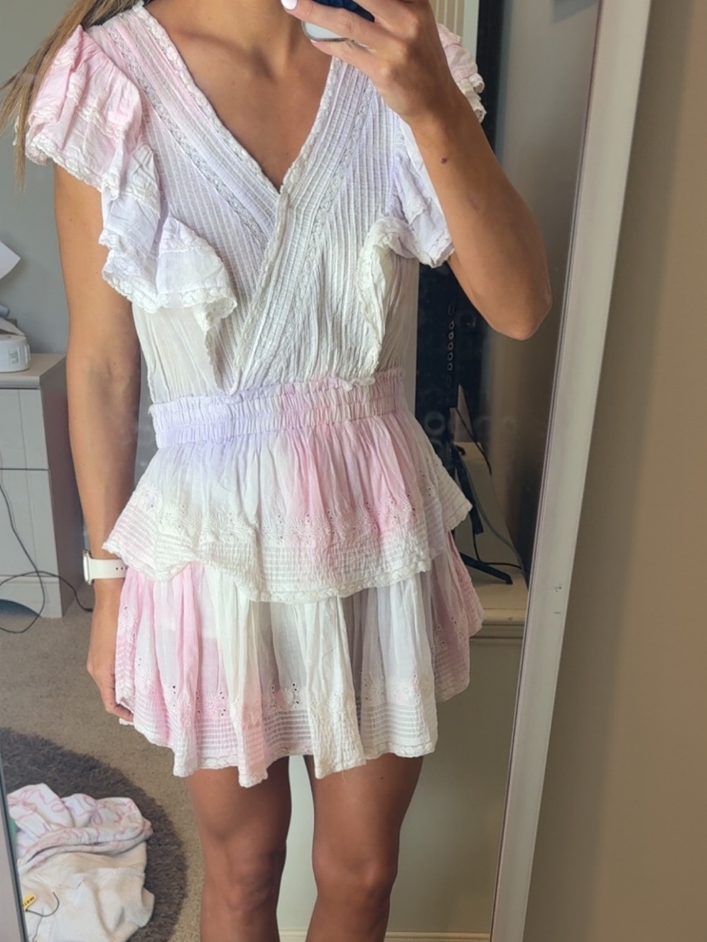 LoveShackFancy GWEN Ruffled Tiered Mini Dress
